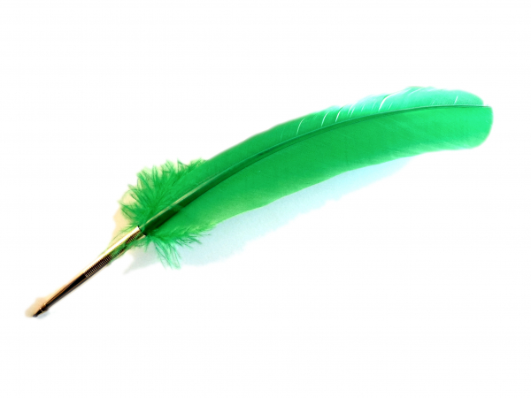 bight green feather pen with real feather